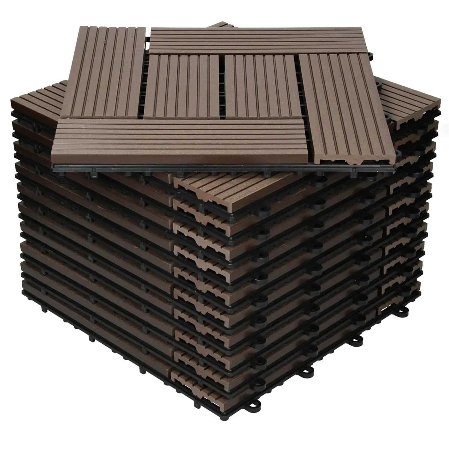 ECD Germany WPC Terrassenfliesen, 55er Set, 30x30cm, dunkelbraune Holzoptik für Terrasse & Balkon.