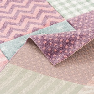 Bunter Kinderteppich mit Sternenmuster, Pastelltöne, 80x150 cm. Kurzflorteppich für Kinderzimmer.