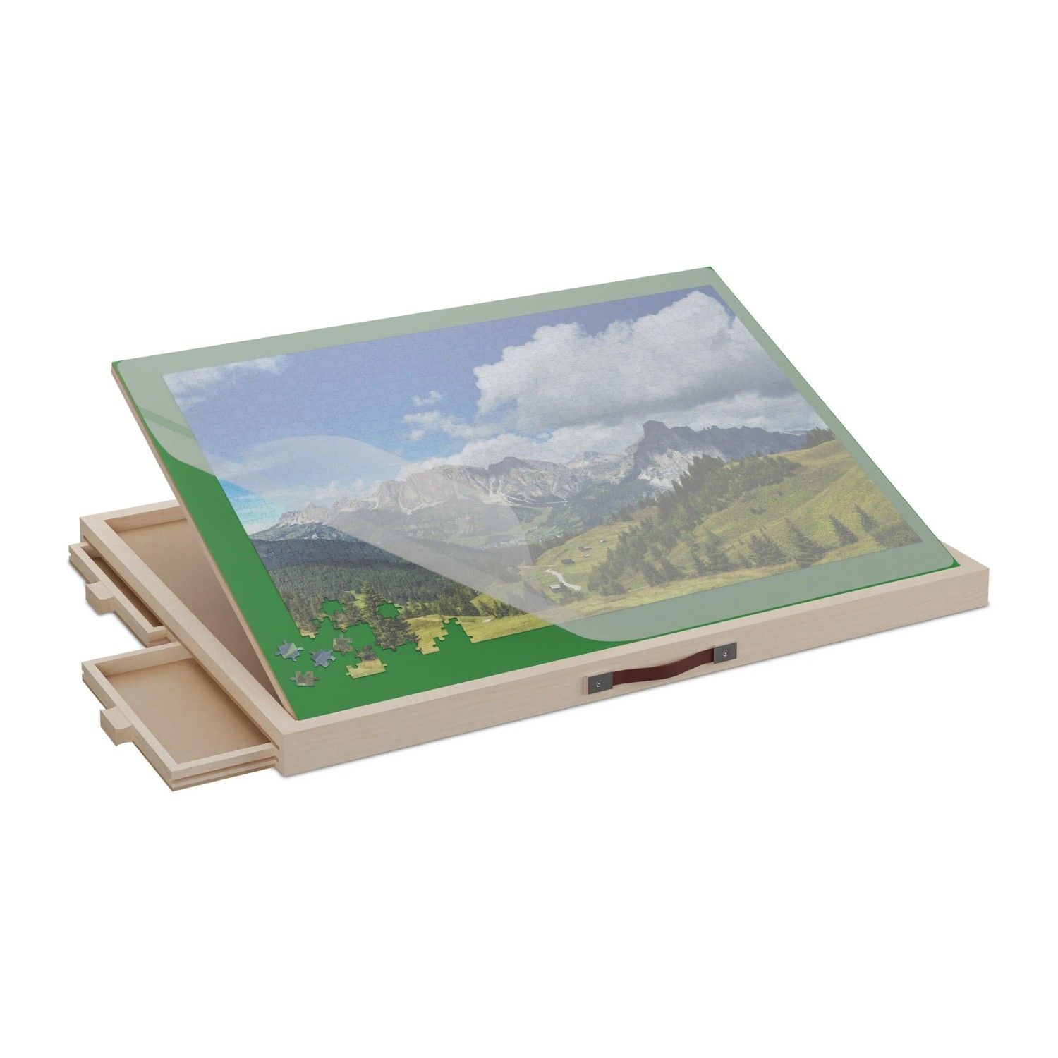 Relaxdays Puzzlebrett Kiefernholz Natur Grün Neigbar Mit 4 Schubladen Für 1000 Teile 81 cm x 57 cm x 4 cm