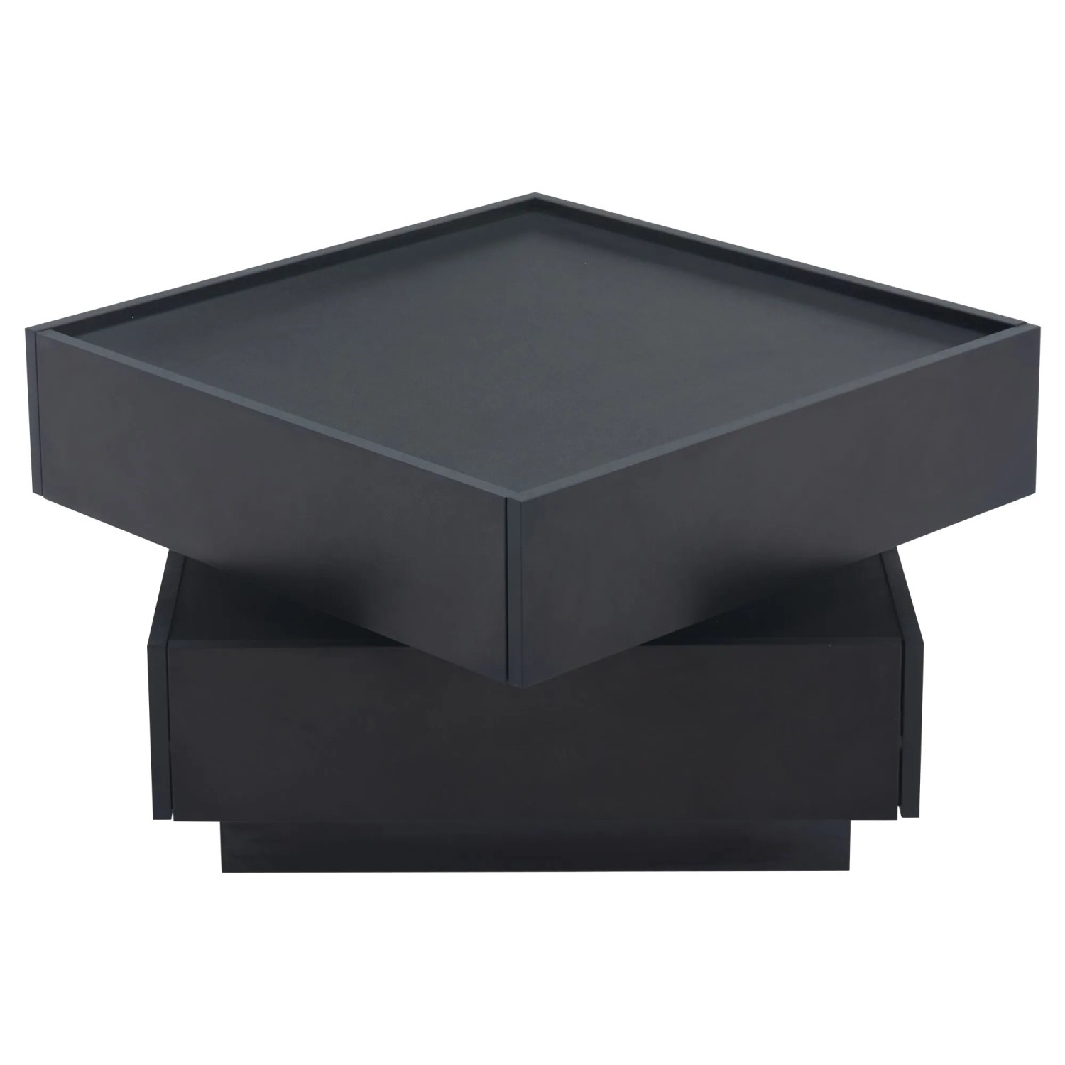 ModernLuxe Couchtisch 360° Drehbar mit 2 Ablagen Stauraum Tischplatte Schwarz