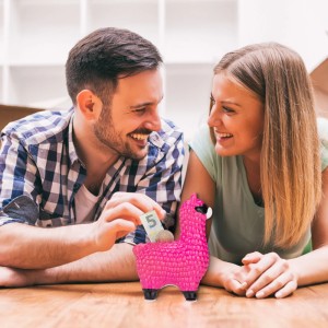 Relaxdays Lama Spardose Keramik Pink mit Sonnenbrille Rutschfest 15,5 cm x 11 cm x 6 cm 0,23 kg