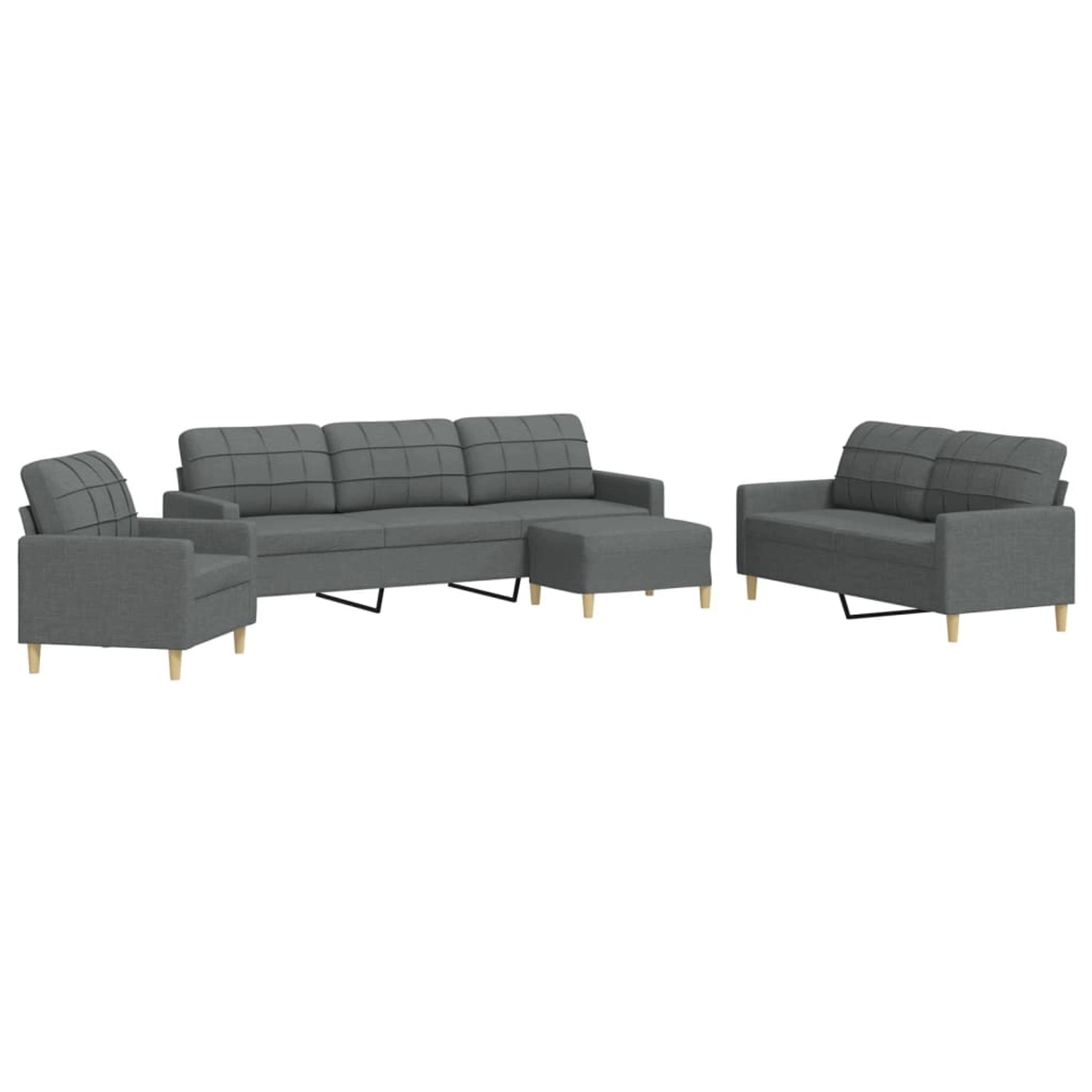 vidaXL 4-Tlg Sofagarnitur mit Fußhocker Dunkelgrau Stoff 2157938 günstig online kaufen