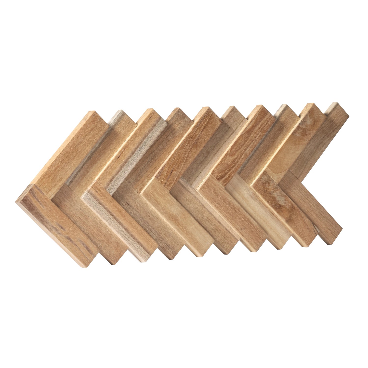 Rebel of Styles Holzverblender UltraWood Teak Herringbone, braune Wandverkleidung im Fischgrätmuster.