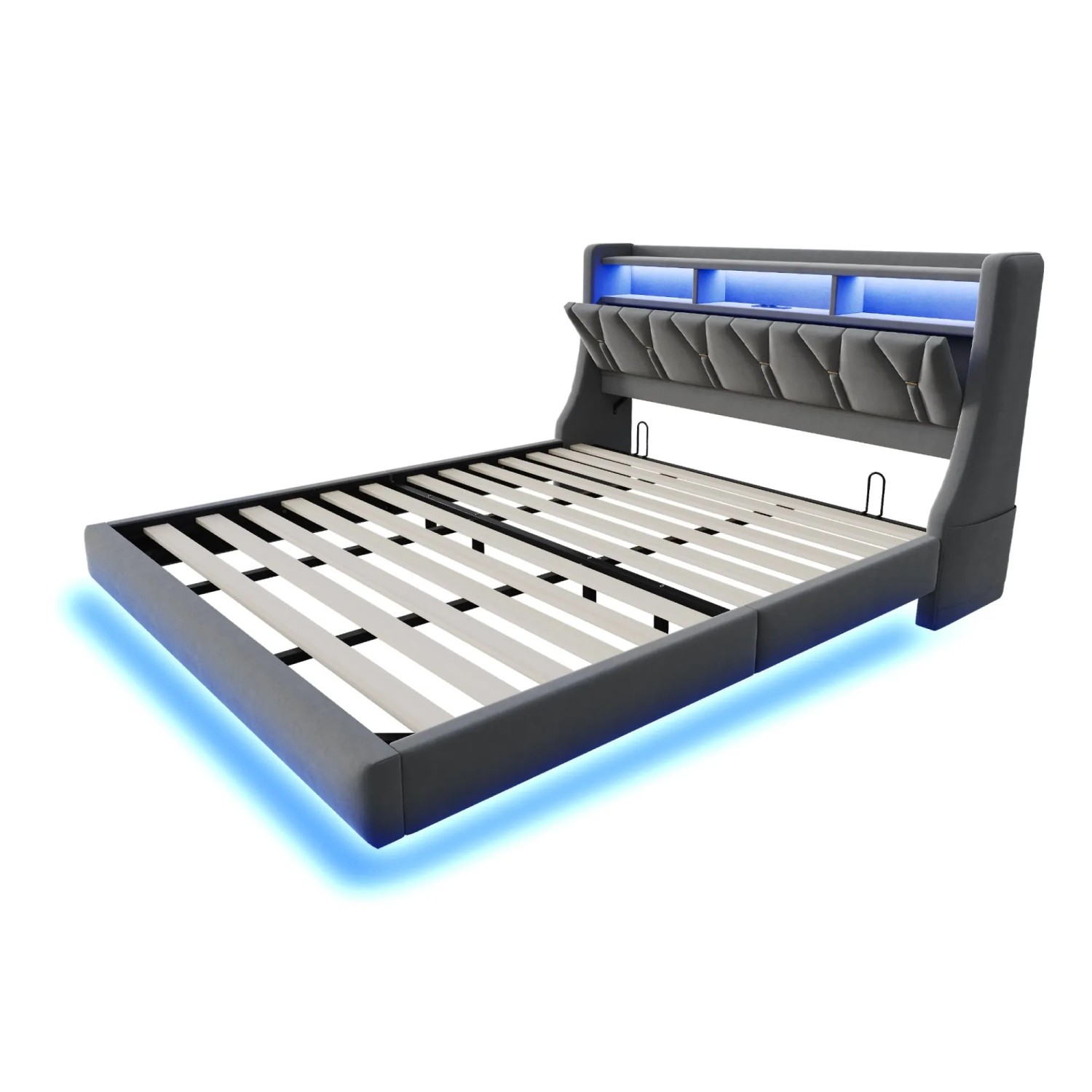 Merax Polsterbett 180x200cm LED Stauraum Samt Grau