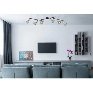 Schwarzer Globo Strahler Xara I mit 6 Leuchten im Wohnraum.