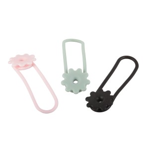 Fix-o-moll Kabelbinder Blume, 3er Set in Grün, Pink und Schwarz, zur Kabelorganisation.