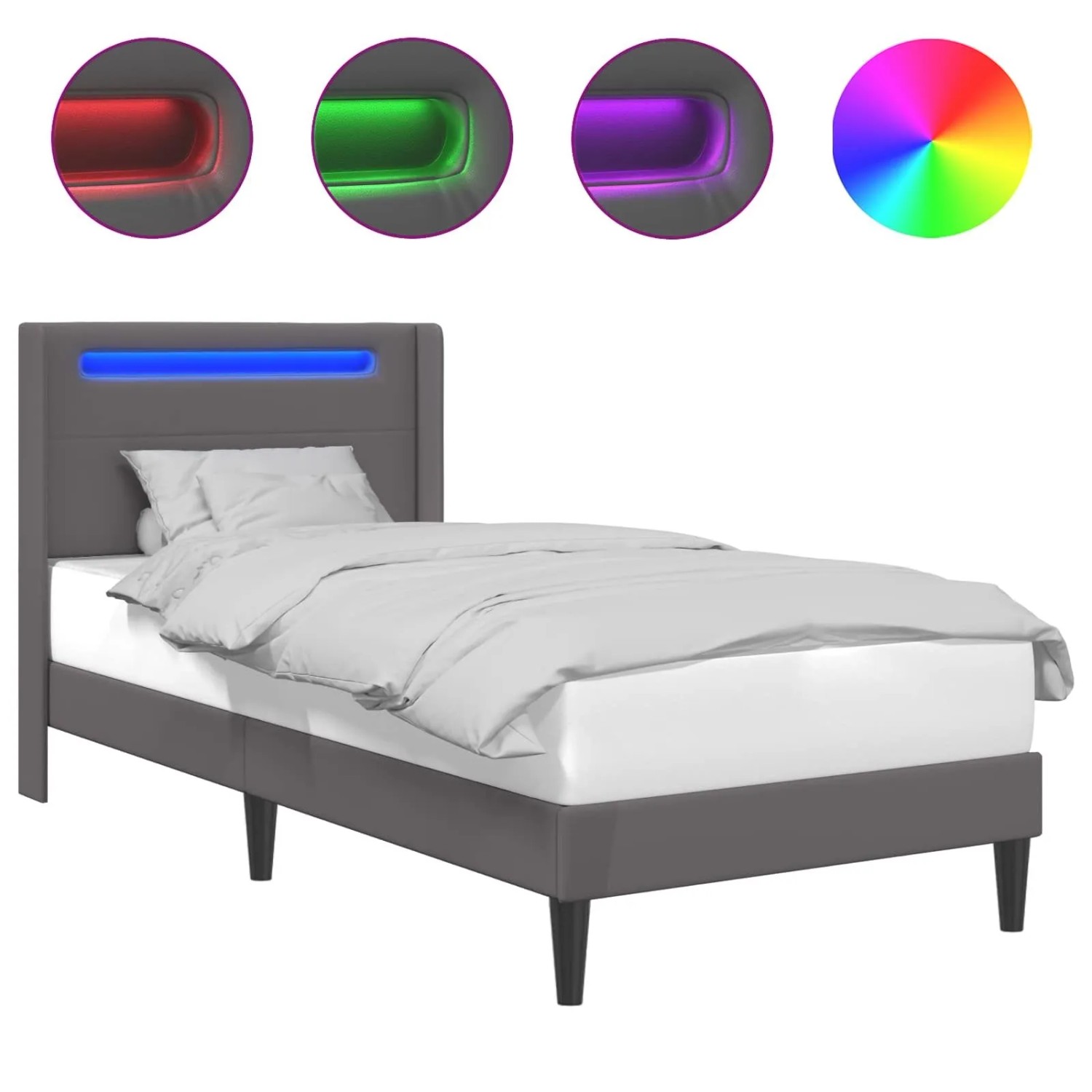 vidaXL Bettrahmen mit LED-Lichtleisten Grau 90 x 190 cm Kunstleder 42027963