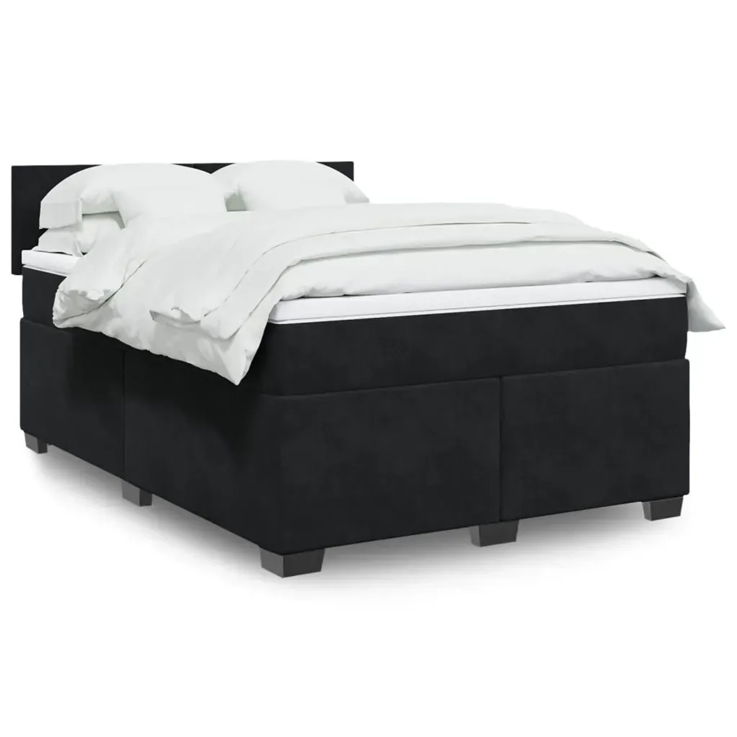 Schwarzes vidaXL Boxspringbett 140x190 cm mit Matratze und weißer Bettwäsche.