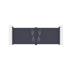 Graues Casanoov Flügeltor Veleta 3,5 m mit Pfosten. Gartentor aus Aluminium mit modernem Design.