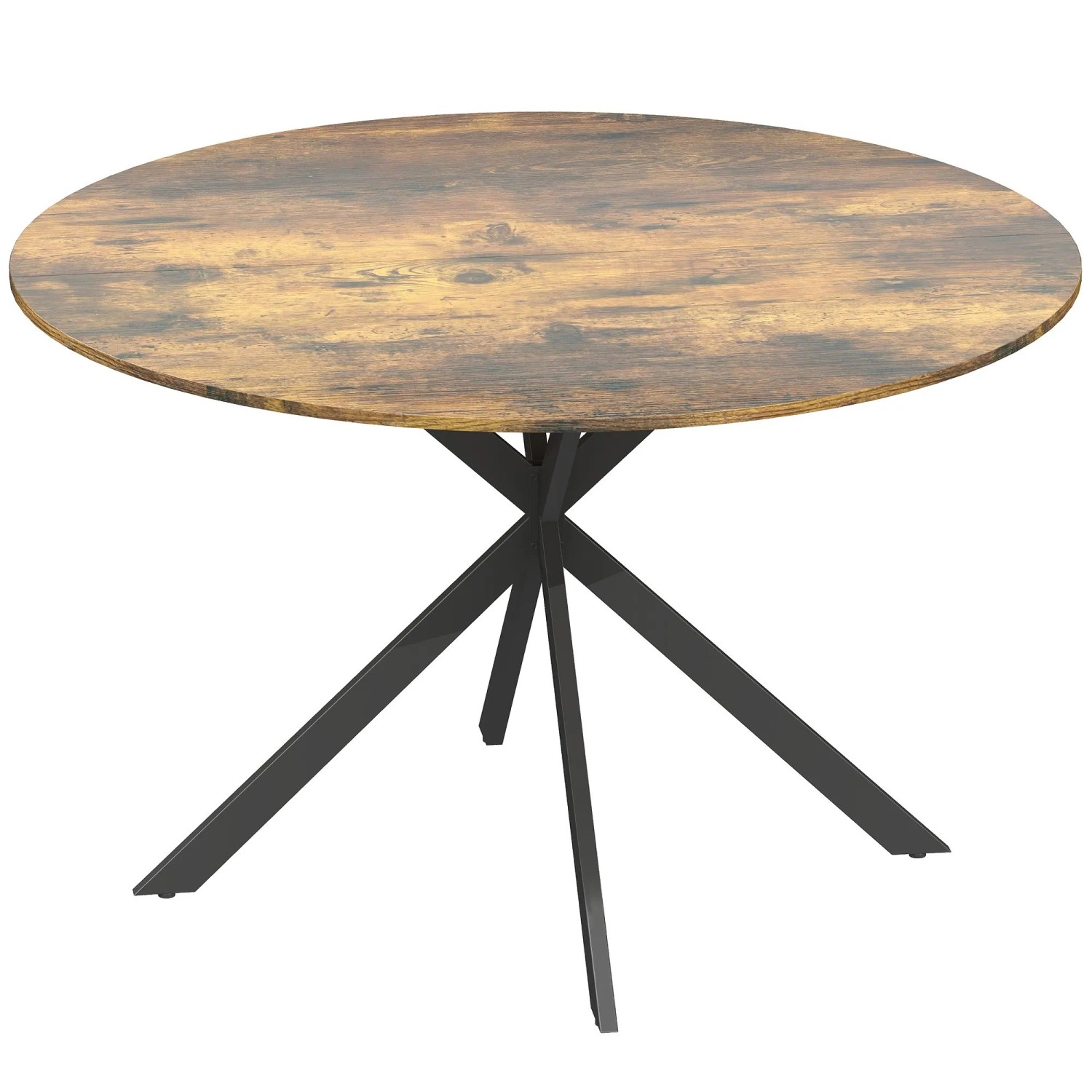 HOMCOM Dining Table Spanplatte Stahl 120L x 120B x 75H cm Rustikal-Braun