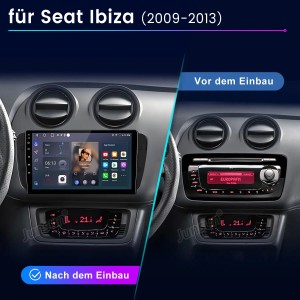 Junsun Autoradio mit großem Touchscreen im Seat Ibiza (2009-2013) nach Einbau, ersetzt altes Radio. Autoelektrik.