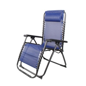 Verstellbarer, klappbarer Relaxsessel/Liegestuhl in Blau/Schwarz mit Kopfpolster für Camping & Garten.