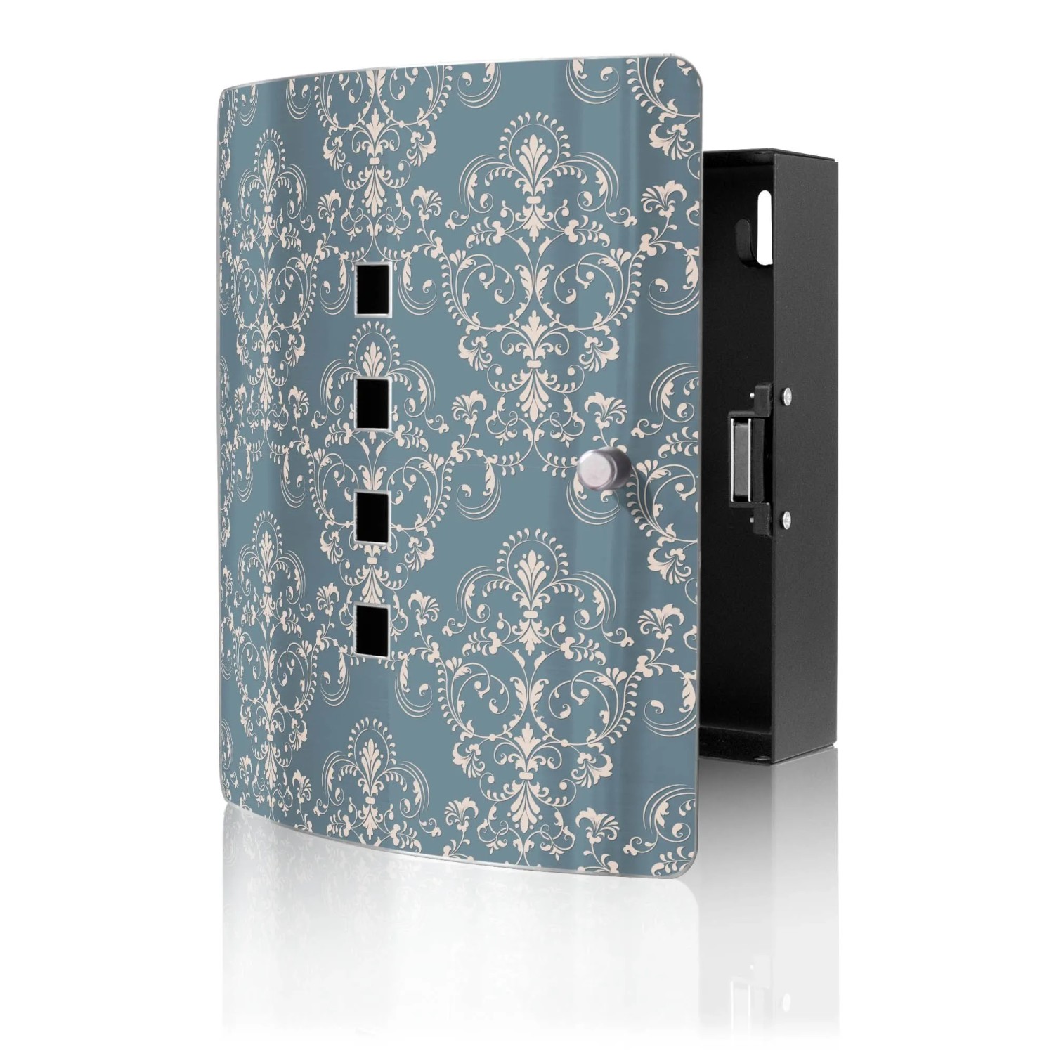 Banjado Design Schlüsselkasten Aus Edelstahl Für 10 Schlüssel 24x21,5x7cm Mit Magnetverschluss Motiv Royal Creme Blau