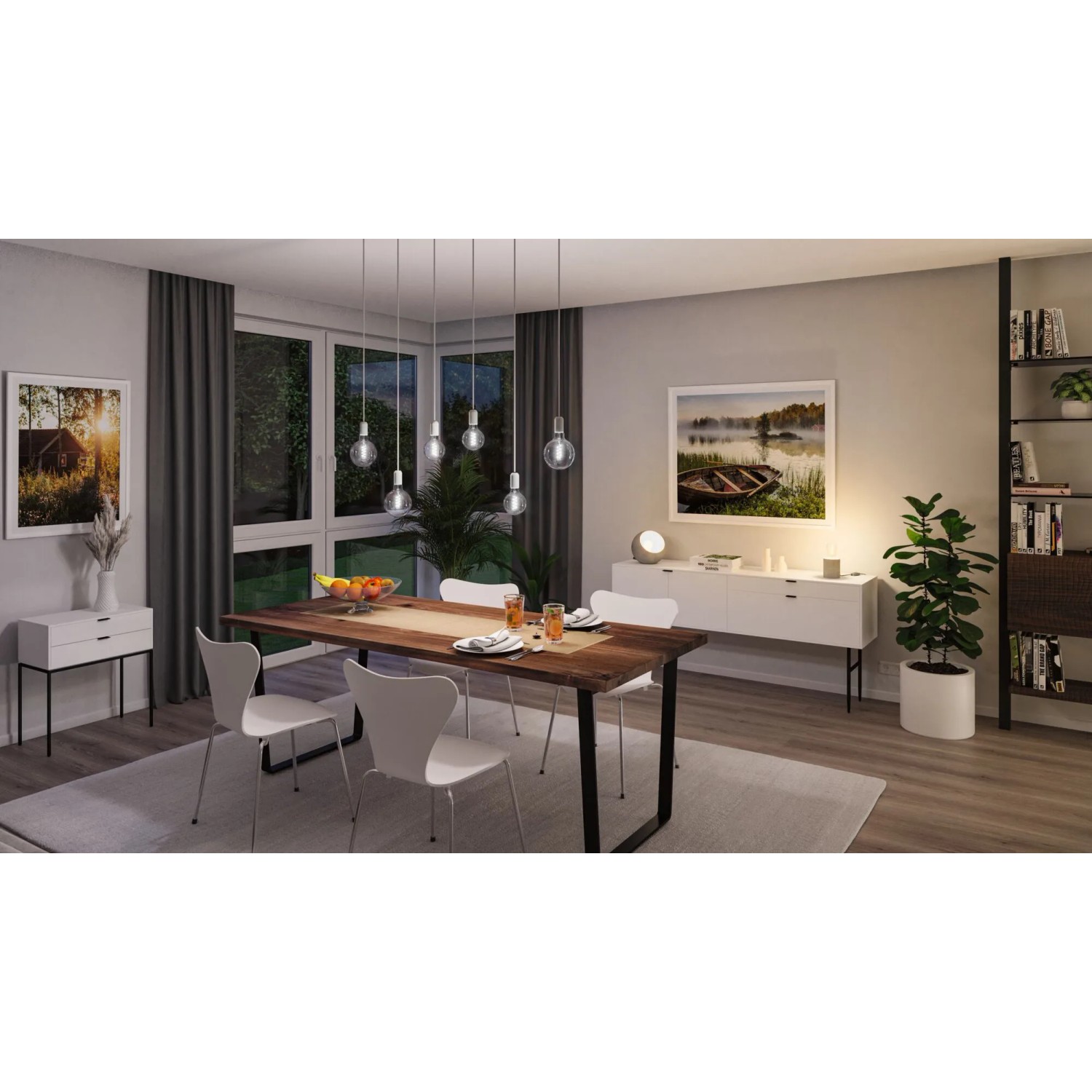 Paulmann E27 LED Leuchtmittel ST64 7,5W im Industrial Look über Esstisch.