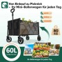 Schwarzer Sekey Bollerwagen, faltbar, 60L Volumen, 80kg Tragkraft. Ideal für Einkauf, Camping & Picknick.