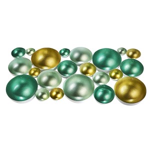 Kobolo Kerzenschale Bubble: Dekoschale aus Metall in Grün-, Blau- und Goldtönen mit Halbkugeln.