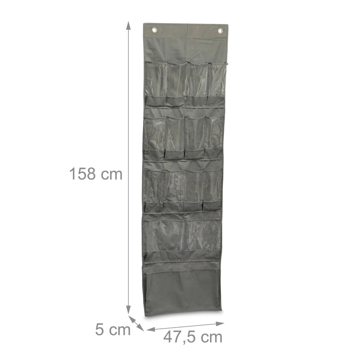 Relaxdays Schuhorganizer Kunststoff Grau Transparent Faltbar Hängend 15 Fächer 158 cm x 47,5 cm x 5 cm 0,21 kg_4