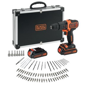 Black+Decker Akku-Schlagbohrschrauber Set mit Akkus, Ladegerät, Koffer und Zubehör.