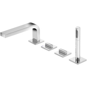 Keuco 4-Loch-Wannenarmatur Edition 11 in Chrom mit Handbrause und Auslauf.