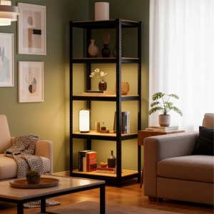 Relaxdays Schwerlastregal 5 Böden Stahl Schwarz Braun Höhenverstellbar Teilbar 30 cm x 60 cm x 180 cm