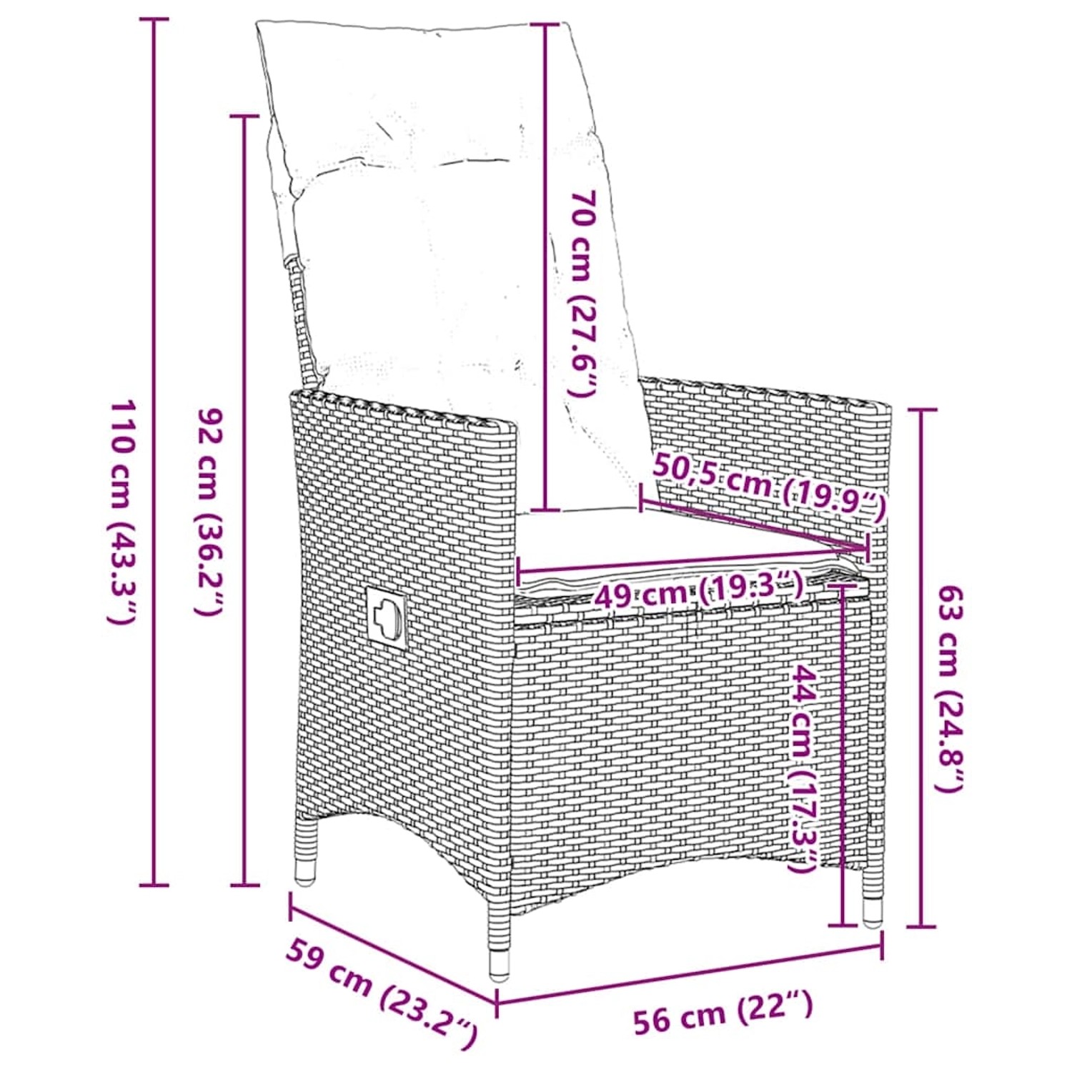 vidaXL Gartenstuhl, grau, Poly Rattan, mit Maßangaben. Teil der 5-tlg. Essgruppe.
