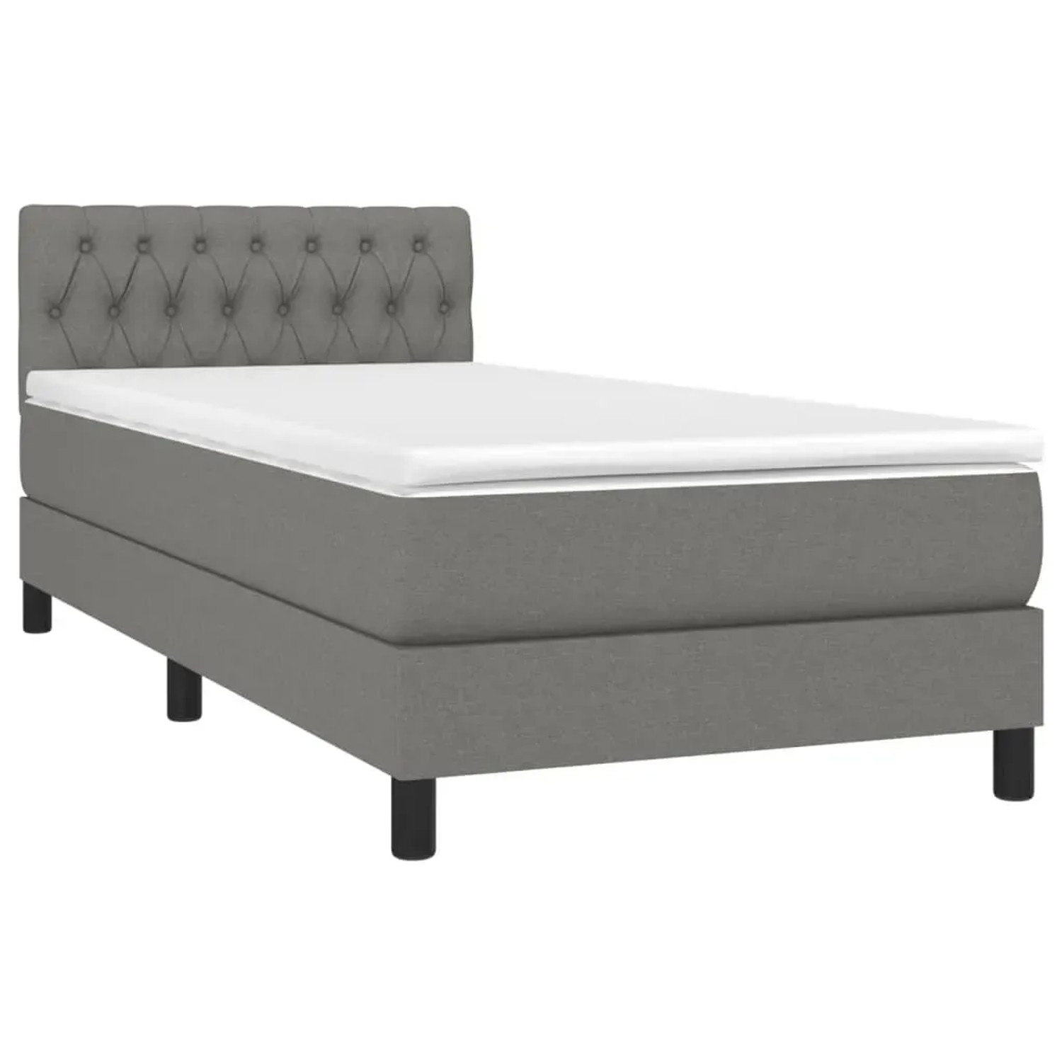Dunkelgraues vidaXL Boxspringbett (90x200 cm) mit Matratze und Stoffbezug.