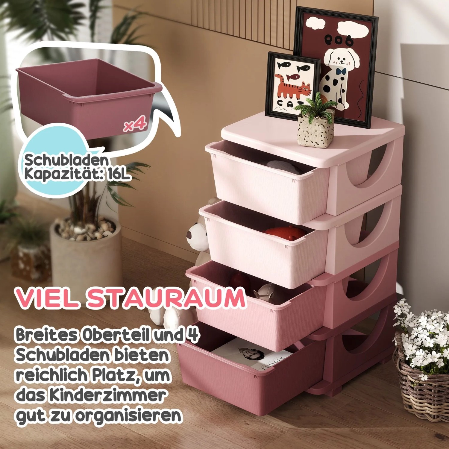 HOMCOM Kommode Kinderzimmer Kunststoff Rosa 37 x 37 x 76 cm kaufen bei OBI