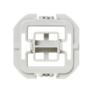 Homematic IP Adapter Düwi, hellgrauer Kunststoffrahmen mit komplexer Innenstruktur für Schalterserien in der Hausautomation.