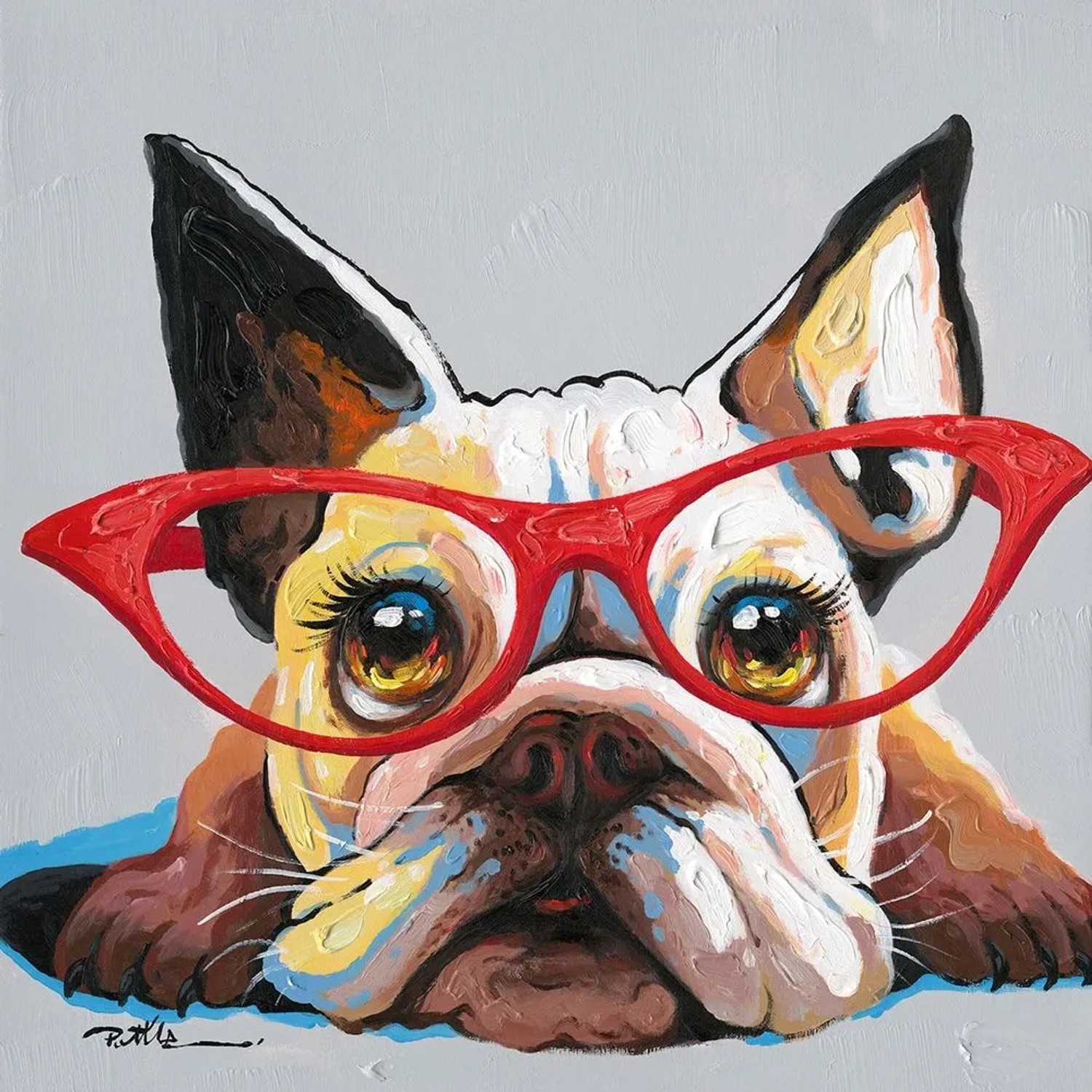 Art Universe Leinwandbild Hund mit Roter Brille 70 x 70 cm