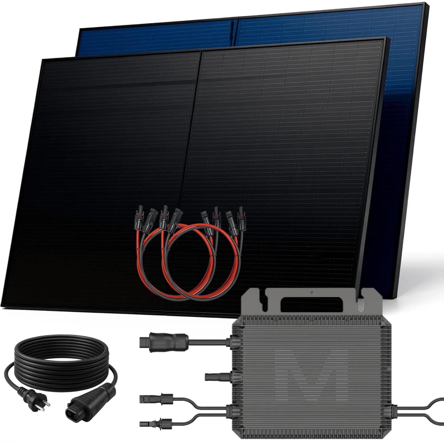 SUNNIVA Balkonkraftwerk 1000 W mit MARSTEK 800 W Wechselrichter inkl.5m Kabel 2x 500 W Solarmodule Bifazial Fullblack Glas-Glas