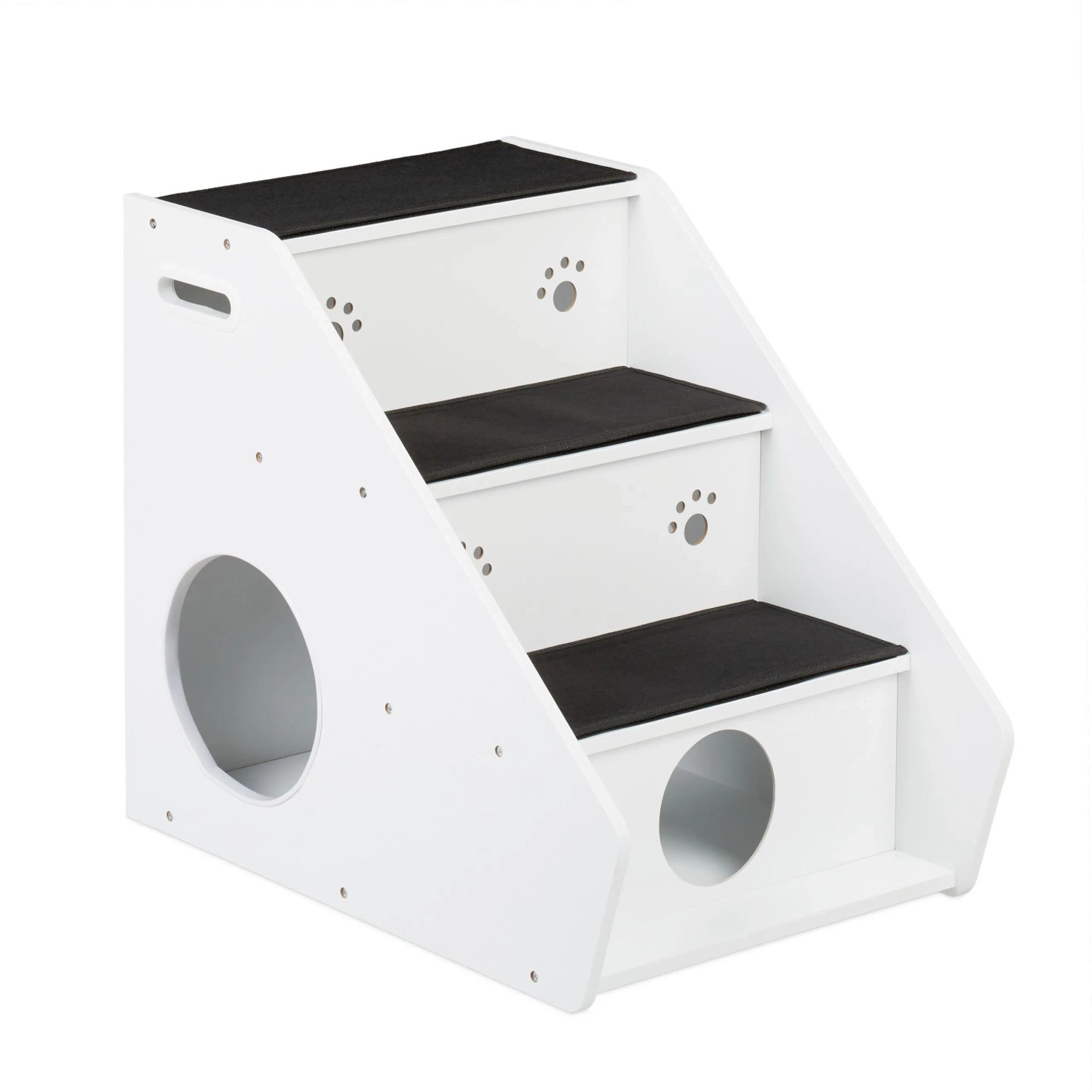 Relaxdays Hundetreppe Faserplatte Polyester Weiß Schwarz mit 3 Stufen 52,5 cm x 42 cm x 60 cm 8,1 kg