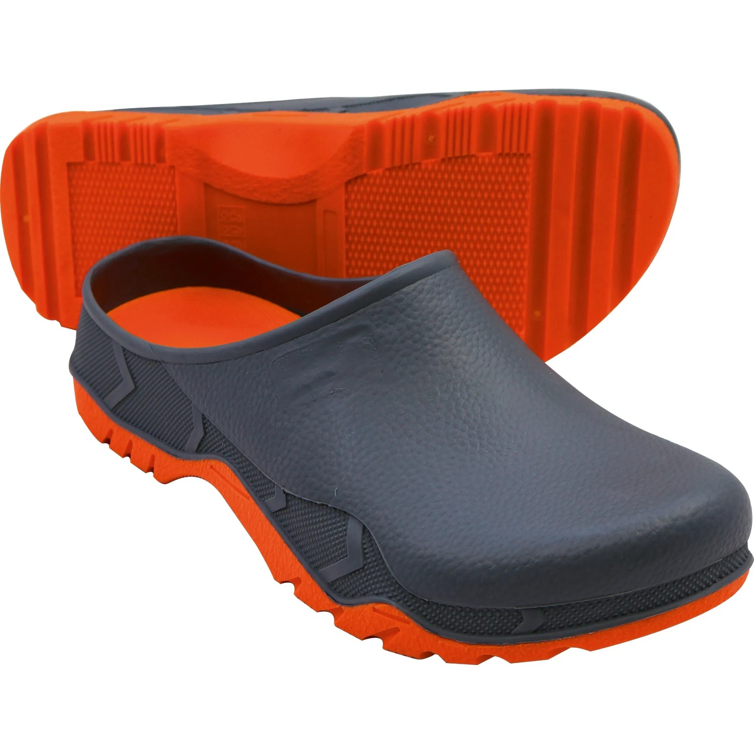 Gartenclog in Schwarz-Orange, Größe 41/42. Bequemer Gartenschuh mit offener Ferse.