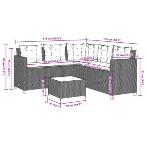 Braunes vidaXL Gartensofa in L-Form mit Tisch und Kissen. Gartenmöbel aus Polyrattan.