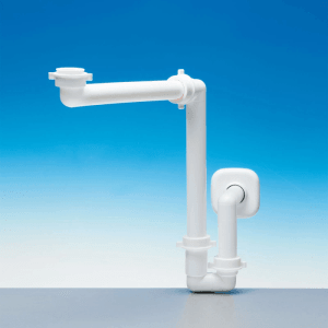 Weiße Lira Raumspar-Ablaufgarnitur aus Kunststoff für Waschbecken 32/40mm. Kompakter Siphon für Bad & Küche.