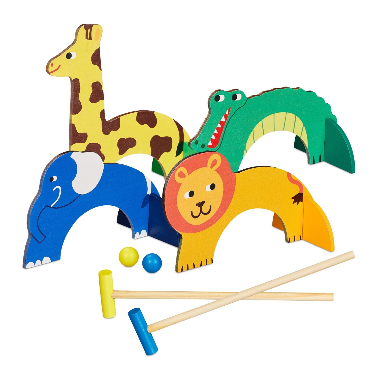 Relaxdays Krocketspiel Holz Bunt für Kinder 43 cm x 9 cm x 2,5 cm 310 g