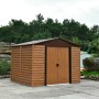 Pergart Gerätehaus Frankfurt II in Holzoptik, 321x366x220 cm, mit Doppeltür. Ideal zur Aufbewahrung im Garten.