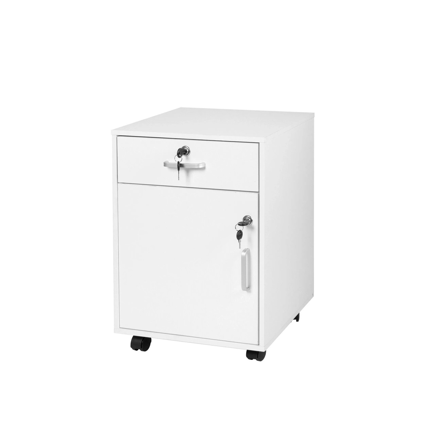 Relaxdays Rollcontainer Holzwerkstoff Weiß Abschließbar 57 cm x 40 cm x 40 cm