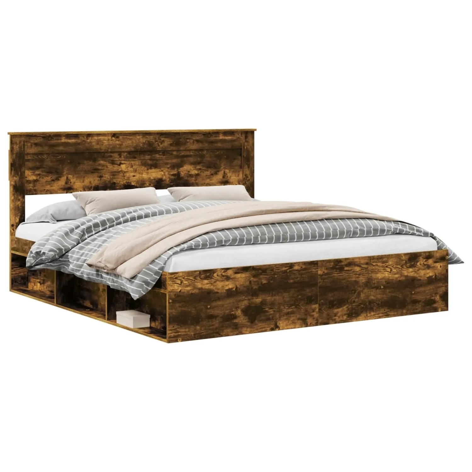 vidaXL Bettrahmen Räuchereiche 200 x 200 cm Massives Kiefernholz 3409723