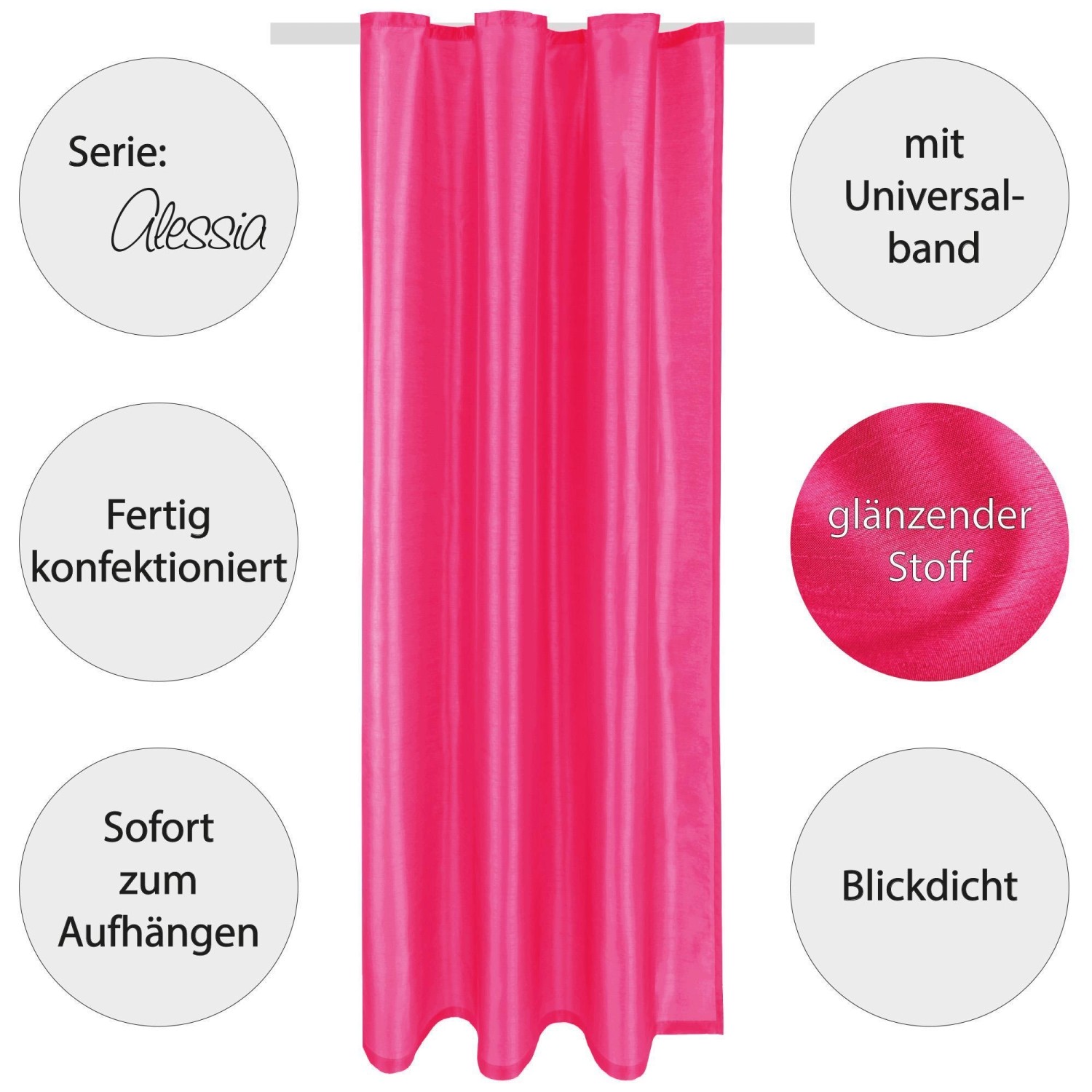 Pinke, blickdichte Arsvita Gardine Alessia, 140x245 cm, mit Universalband für Fenstervorhänge.