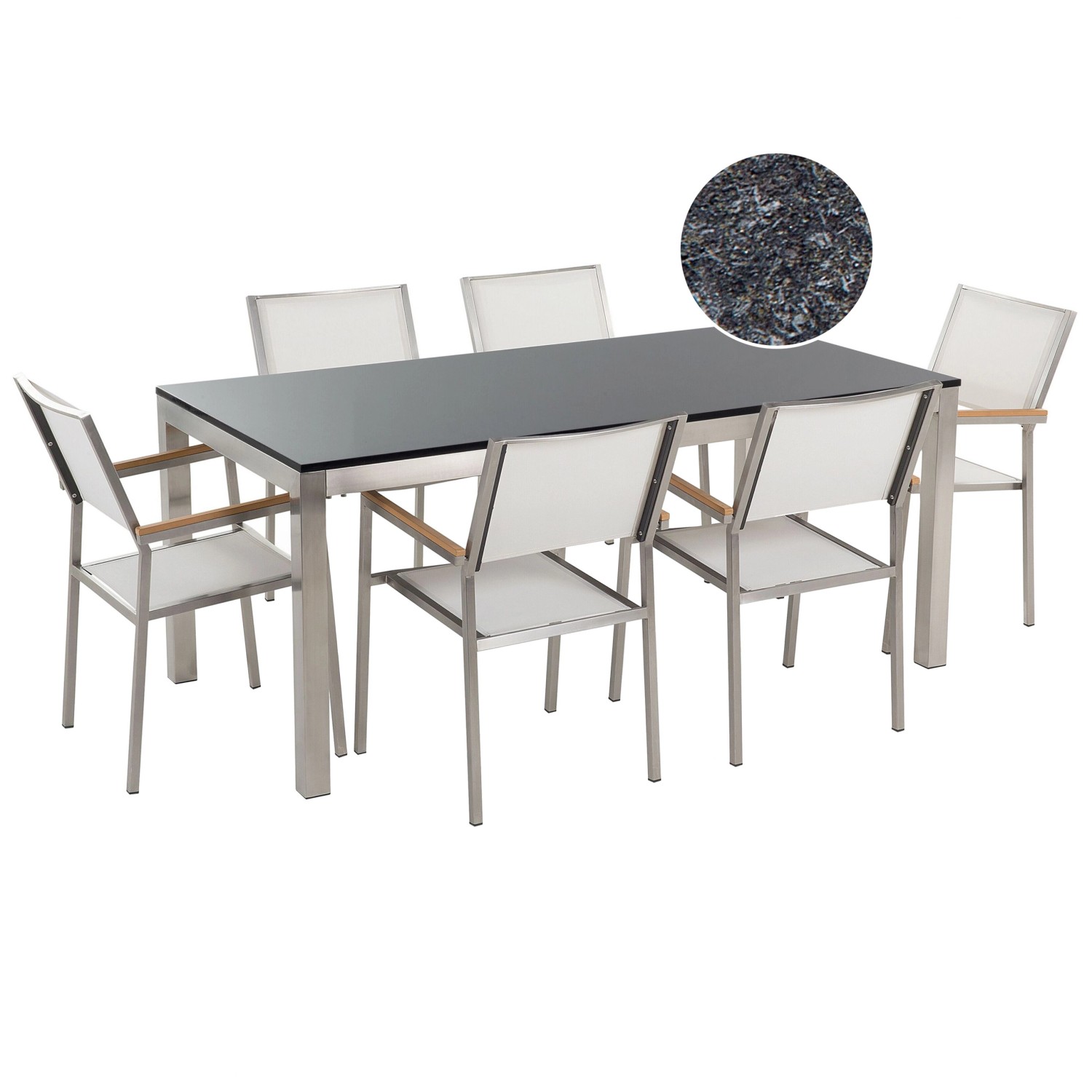 Beliani Gartentisch Set GROSSETO Gebürstet Grau Weiss 90x180x87 günstig online kaufen
