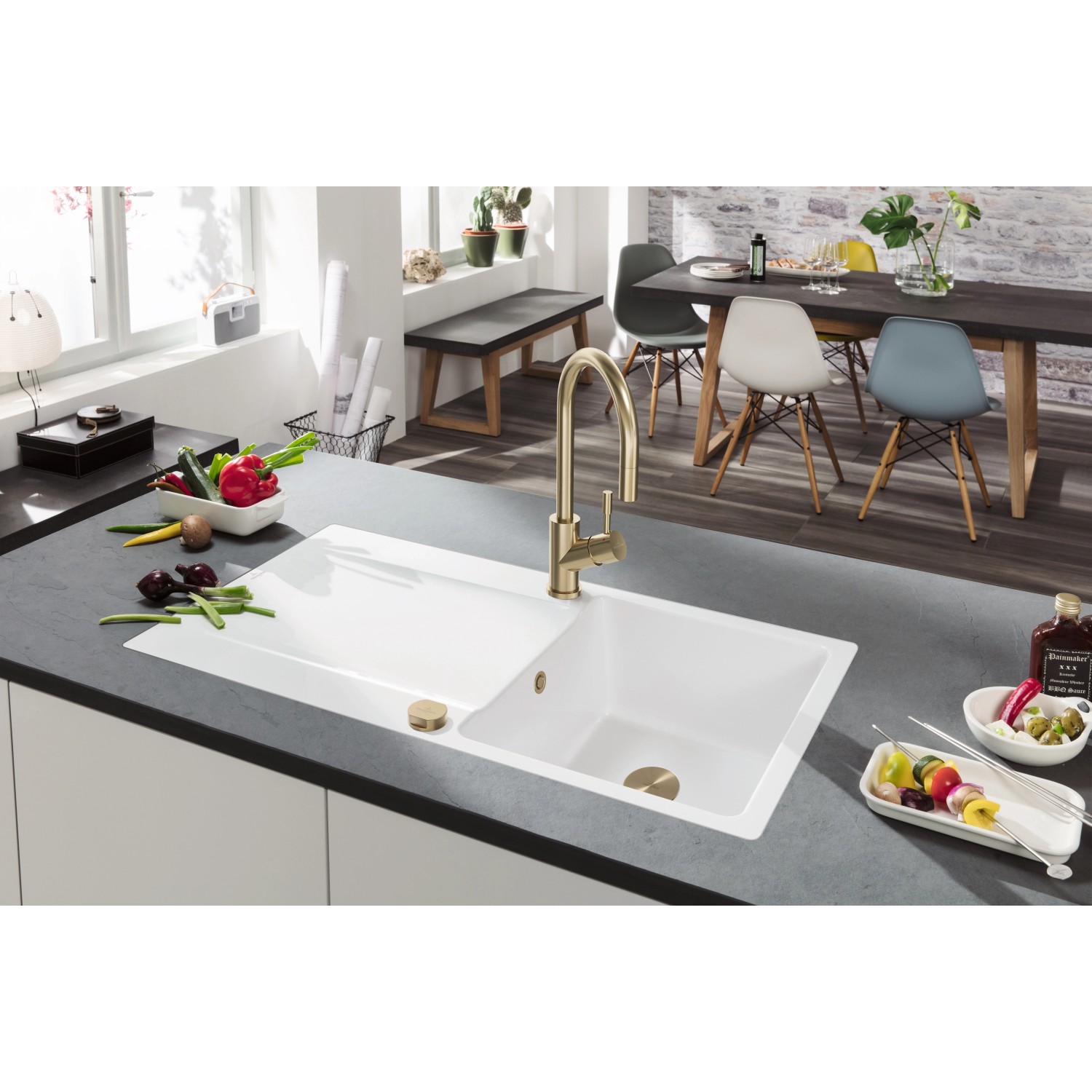 Villeroy & Boch Küchenarmatur Umbrella Flex Hochdruck-Armatur mit Ausziehbarer Brause Wassersparend Gold_7