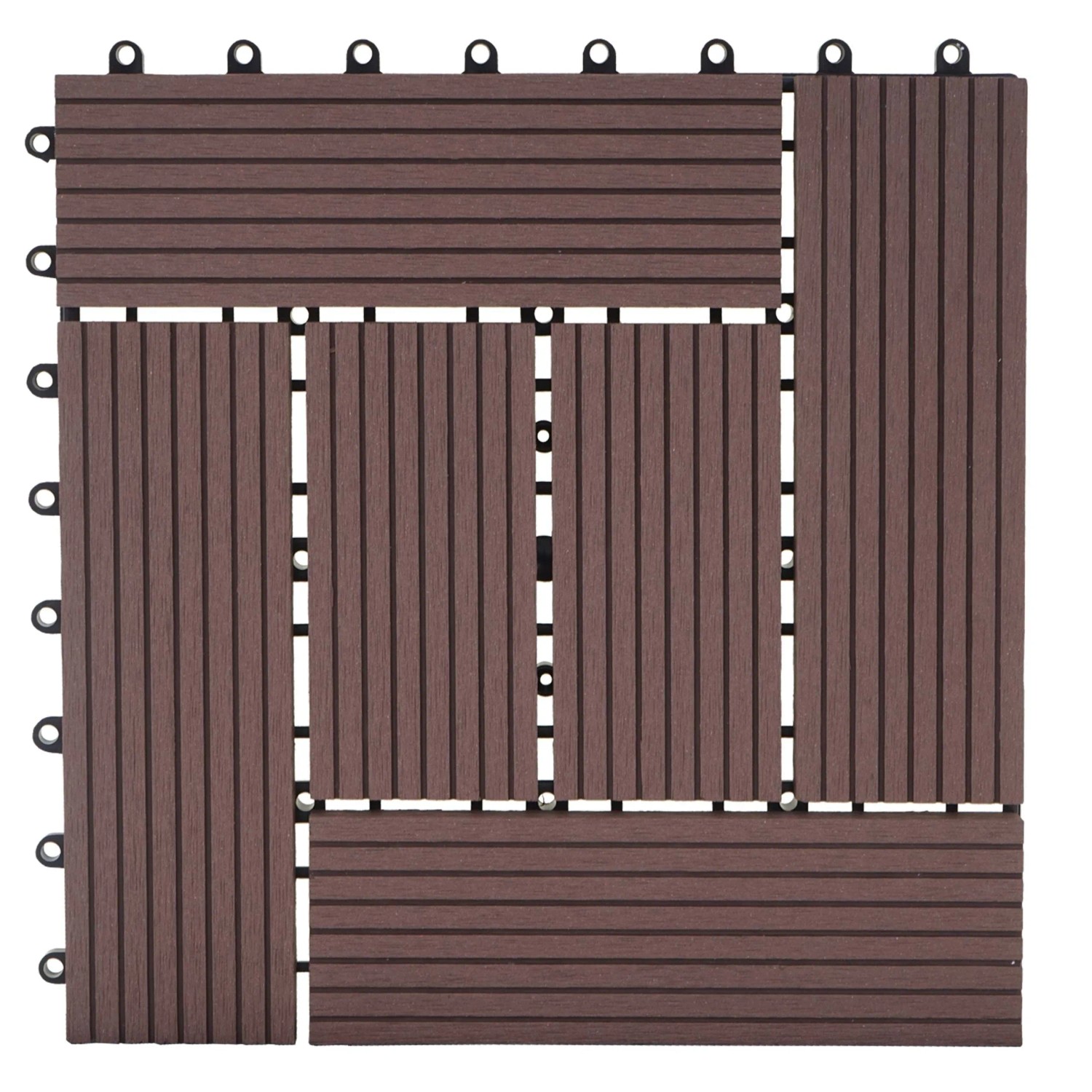 BERLINLODGE WPC Bodenfliese 11x Je BxT 30x30cm Holzoptik Balkon Terrasse Premium Coffee Versetzt