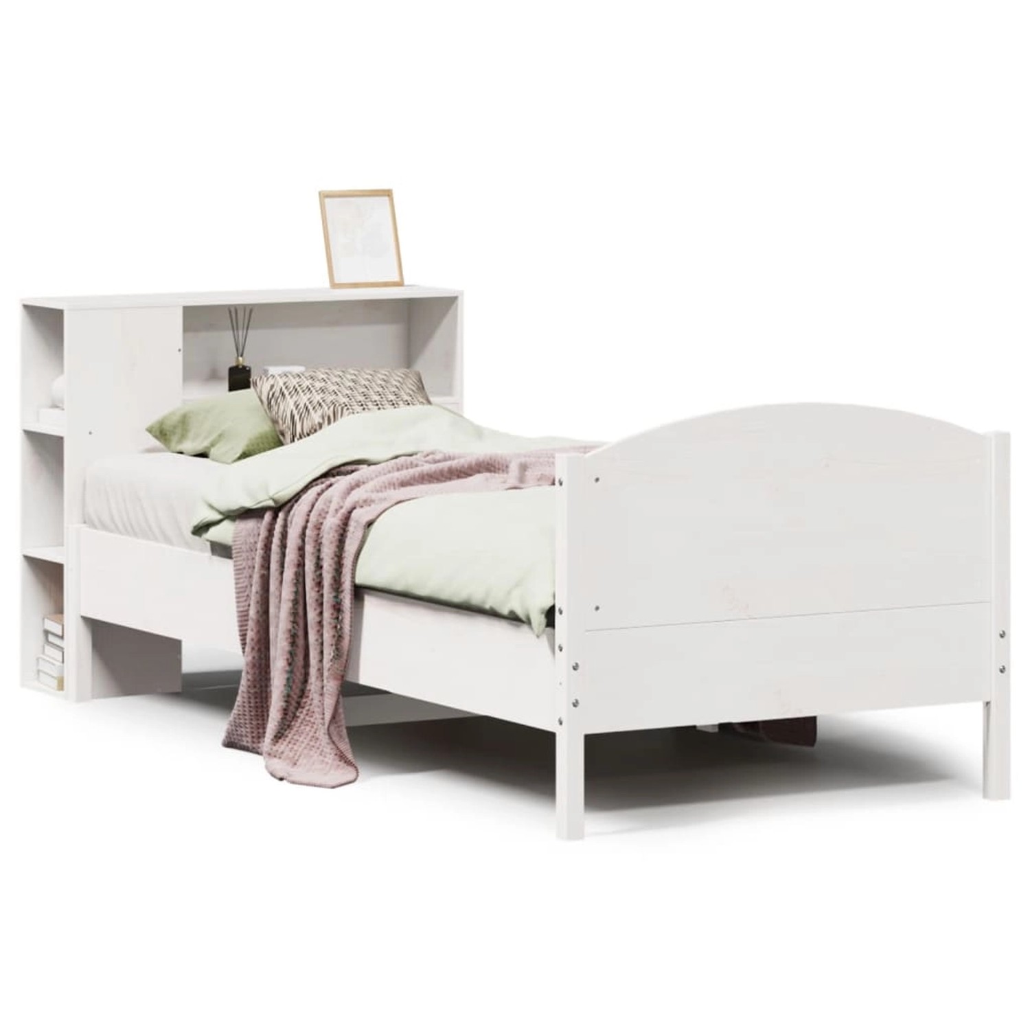 vidaXL Massivholzbett mit Regal ohne Matratze Weiß 75x190 cm Kiefer 3323090 günstig online kaufen
