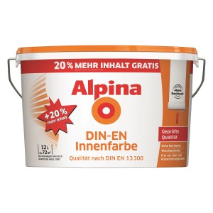 Eimer Alpina Wandfarbe DIN-EN Innenfarbe, Weiß, matt, 12 Liter.