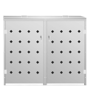 DELUKE Mülltonnenbox für 2 Tonnen (240L), Edelstahl, silberfarben, mit Verkleidung und Lüftung.