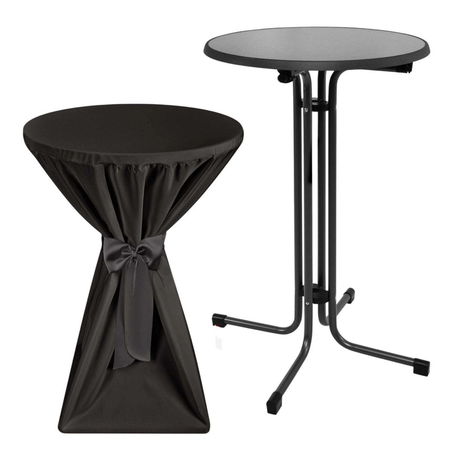 Beautissu Sylt Stehtisch Ø 70cm Grau mit Premium Stehtischhusse Ø 70cm Schwarz