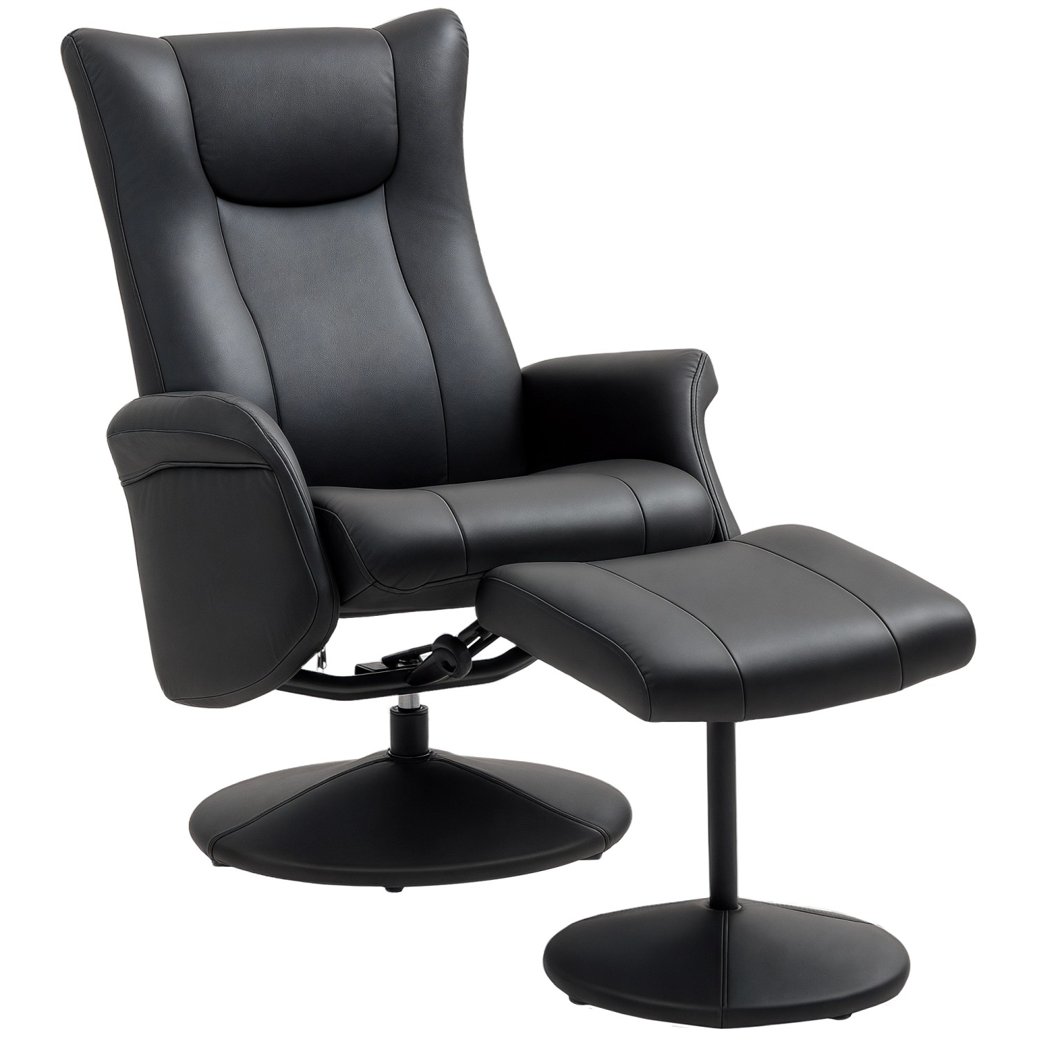HOMCOM Relaxsessel mit Hocker Kunstleder Schwarz 79L x 70B x 105H cm