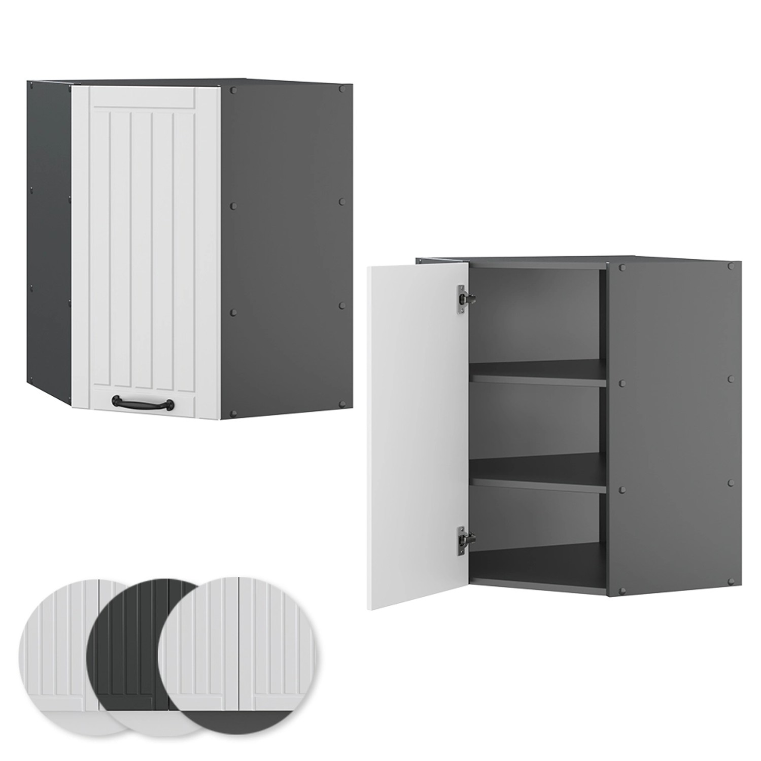Vicco Eckhängeschrank Fame-Line, Küchen-Eckschrank in Weiß Landhaus/Anthrazit, 57 cm.