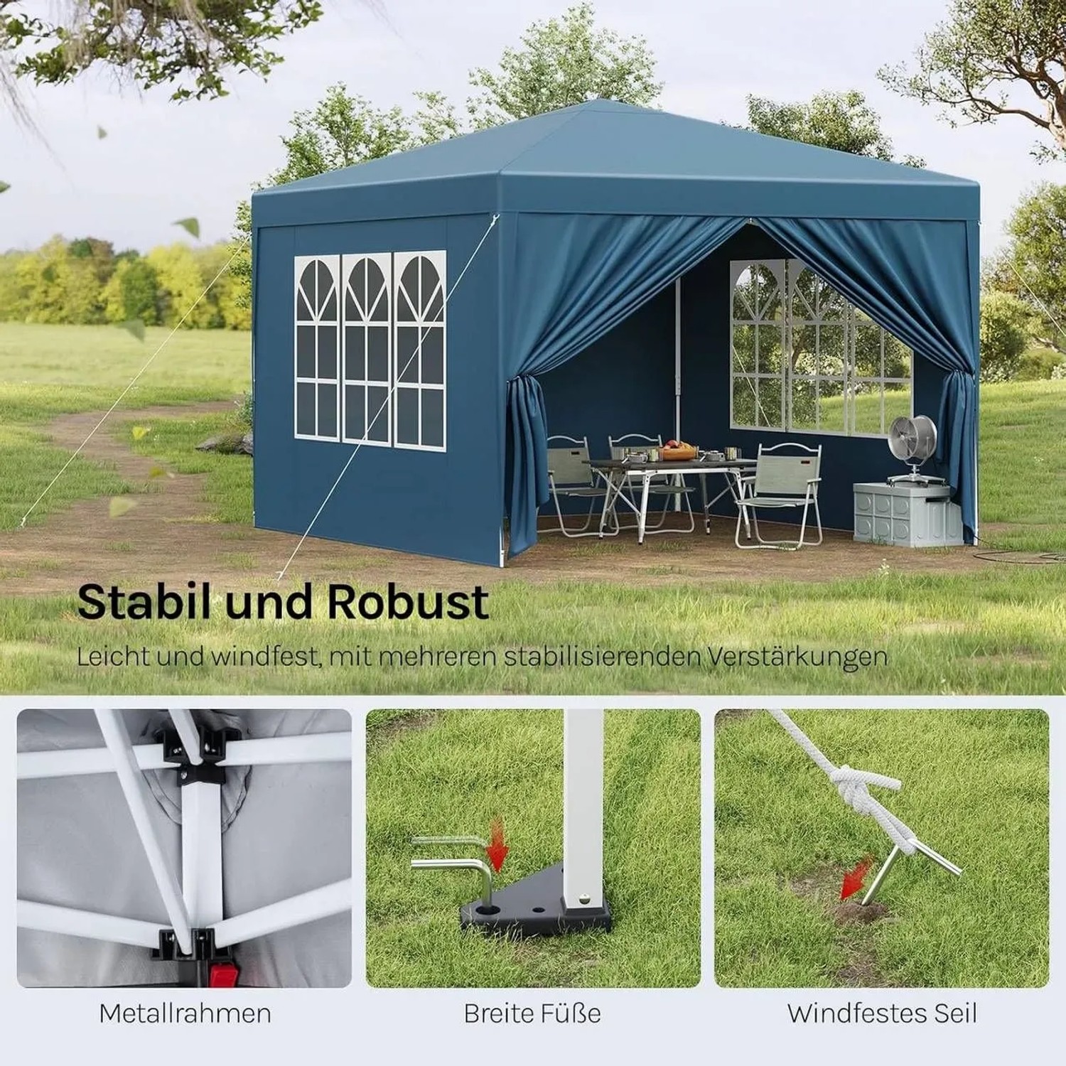 WOLTU Pavillon Pop-Up Wasserdichter Sonnenschutz Pagodenzelt 3x3 m Blau_4
