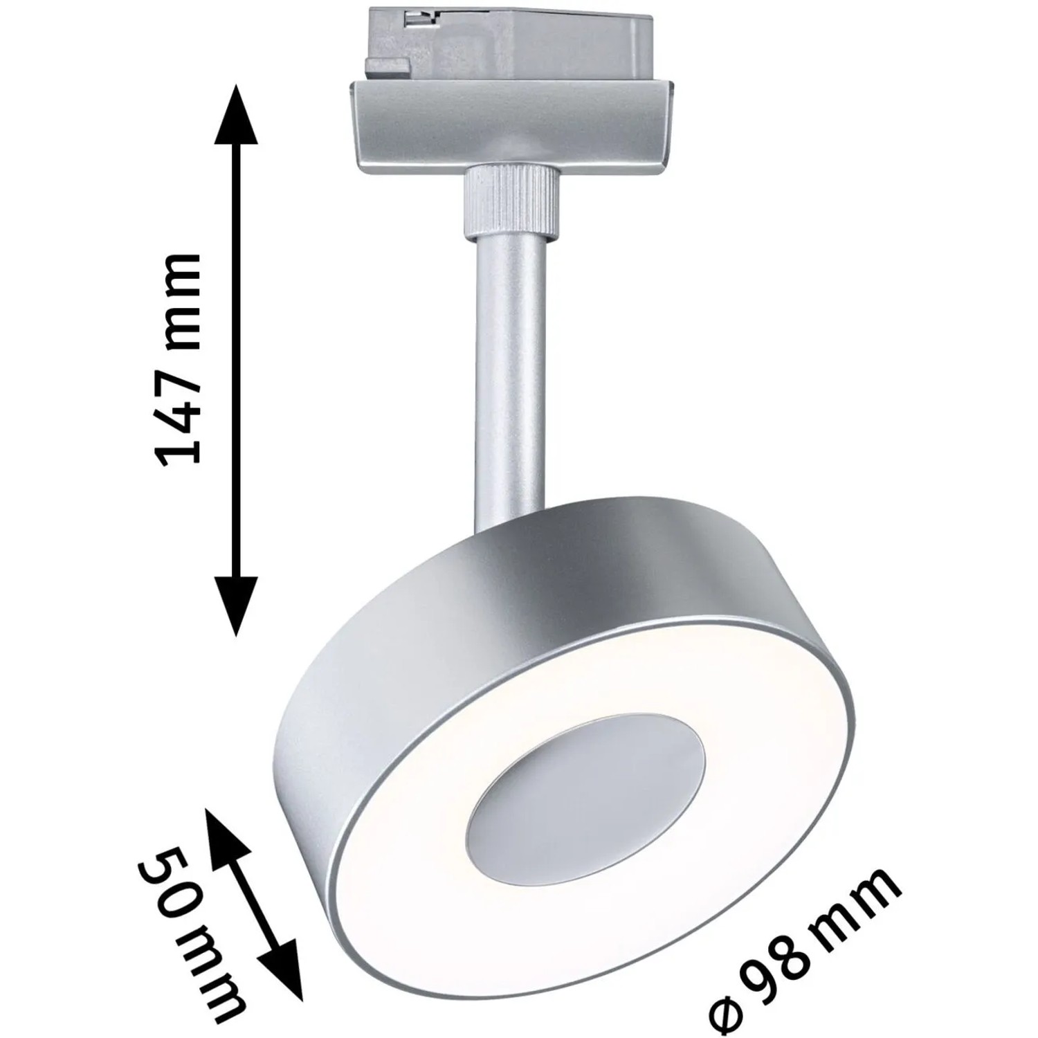 Paulmann Urail LED Schienenspot Circle, chrom matt, 5W, warmweiß, dimmbar. Spot für Schienensysteme.